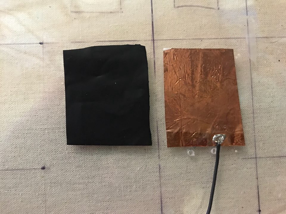 Velostat sheet beside copper tape